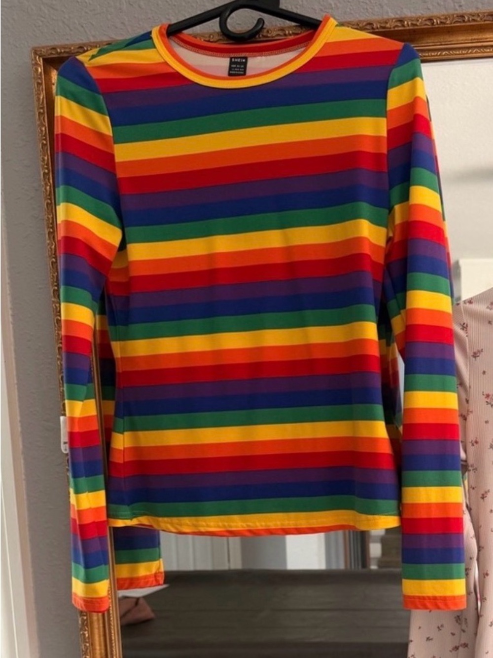 SHEIN Rainbow Striped Long Sleeve Tee - Red, Orange, Yellow, Green, Blue, Purple